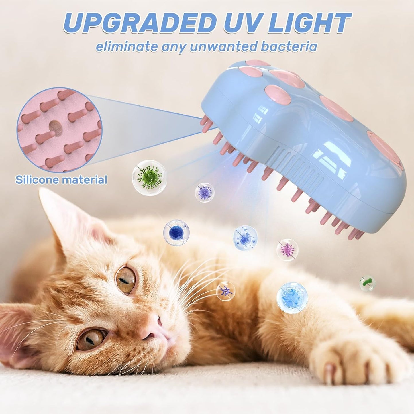 Self-Cleaning Cat Steam Brush For Shedding