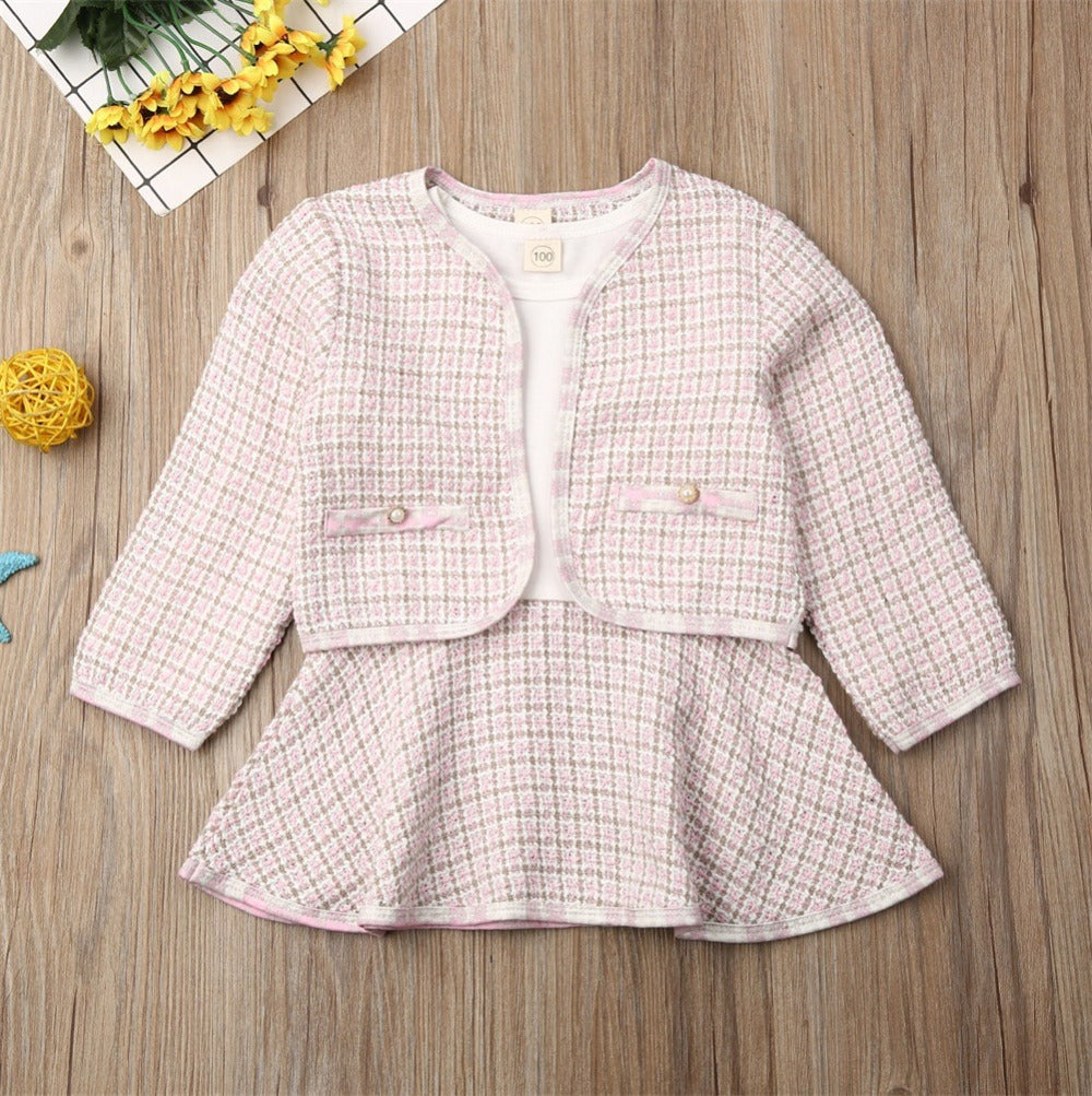 Girls Knitted Sweater &amp; Mini Skirt 2-Piece Set – Toddler Plaid Outfit UK