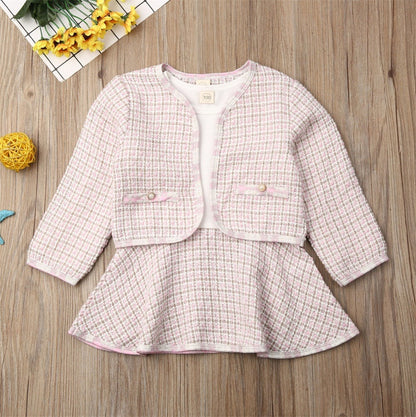 Girls Knitted Sweater &amp; Mini Skirt 2-Piece Set – Toddler Plaid Outfit UK