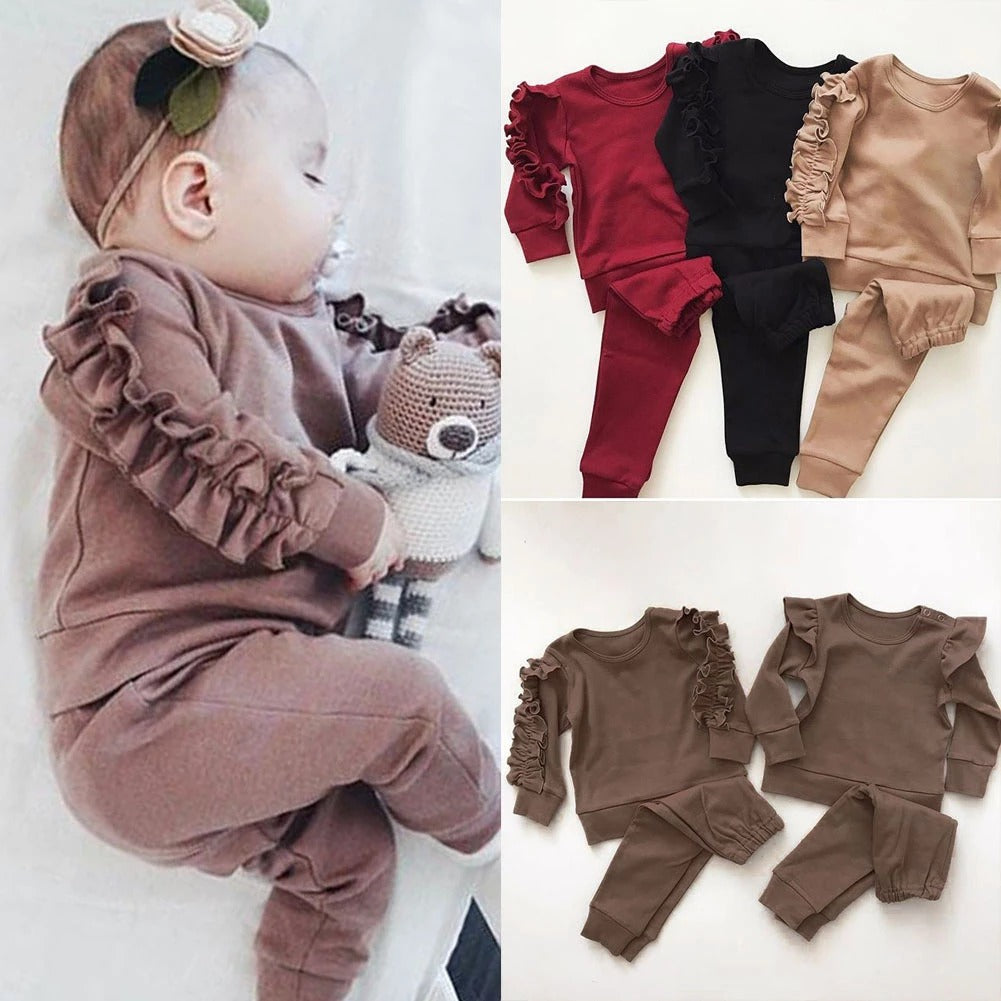Newborn Baby Ruffles Jumper 2Pcs Set – Long Sleeve Sweatshirt &amp; Pants UK