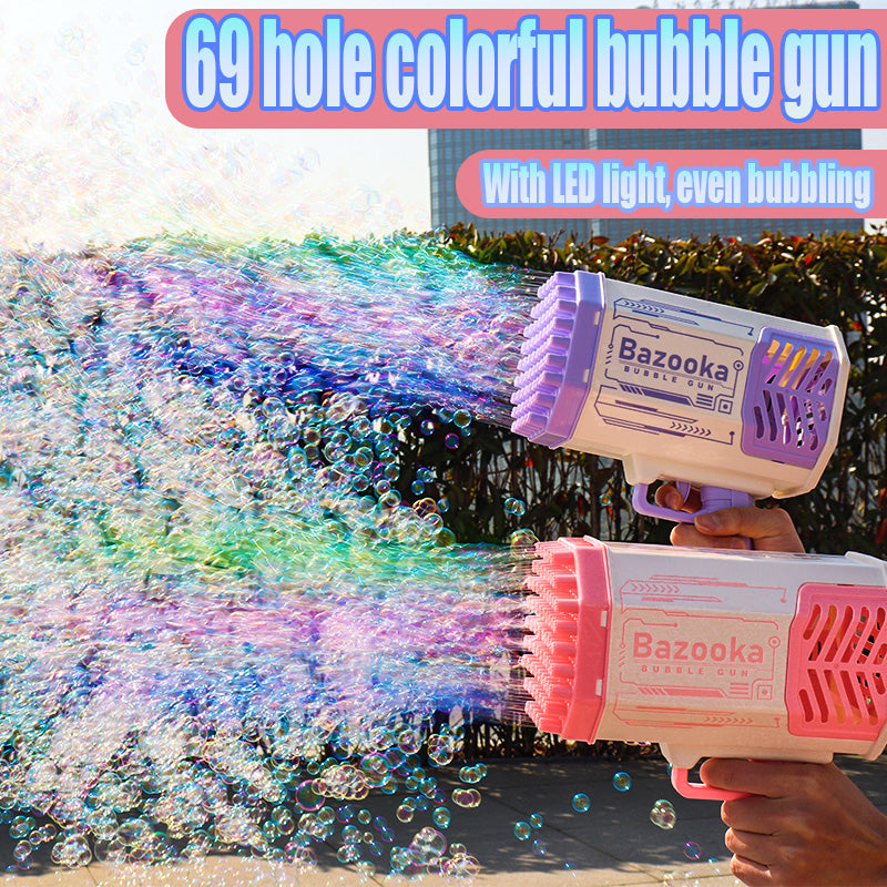 Bubble Gun Rocket – 69-Hole Automatic Bubble Blower with LED Lights UK