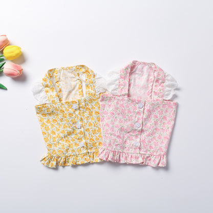 INS Wind Yellow Flowers Bichon Dog Skirt – Cute Floral Dress for Small Dogs
