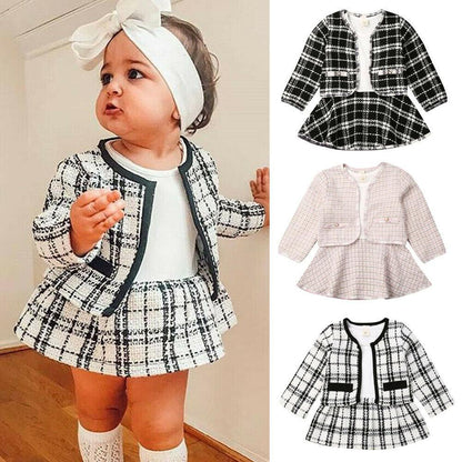 Girls Knitted Sweater &amp; Mini Skirt 2-Piece Set – Toddler Plaid Outfit UK