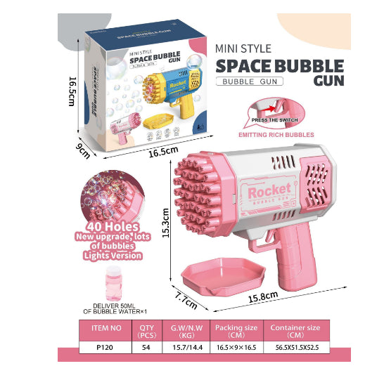 Bubble Gun Rocket – 69-Hole Automatic Bubble Blower with LED Lights UK