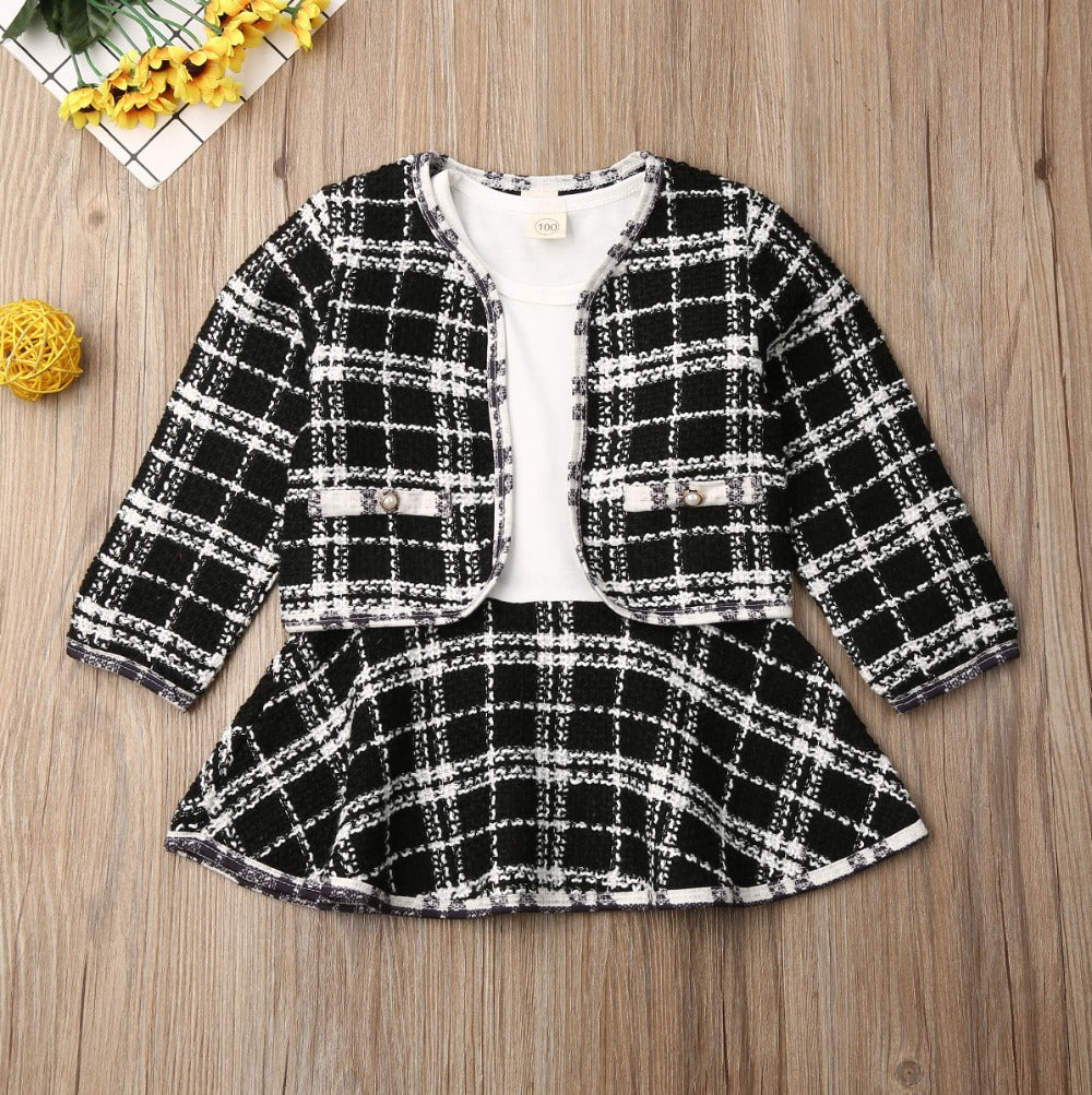 Girls Knitted Sweater &amp; Mini Skirt 2-Piece Set – Toddler Plaid Outfit UK