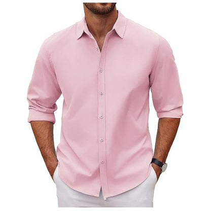 New Mens Long-sleeve Lapel Solid-color Shirt