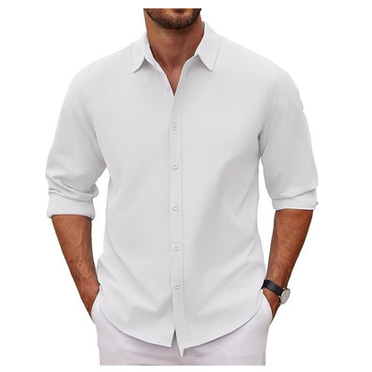 New Mens Long-sleeve Lapel Solid-color Shirt