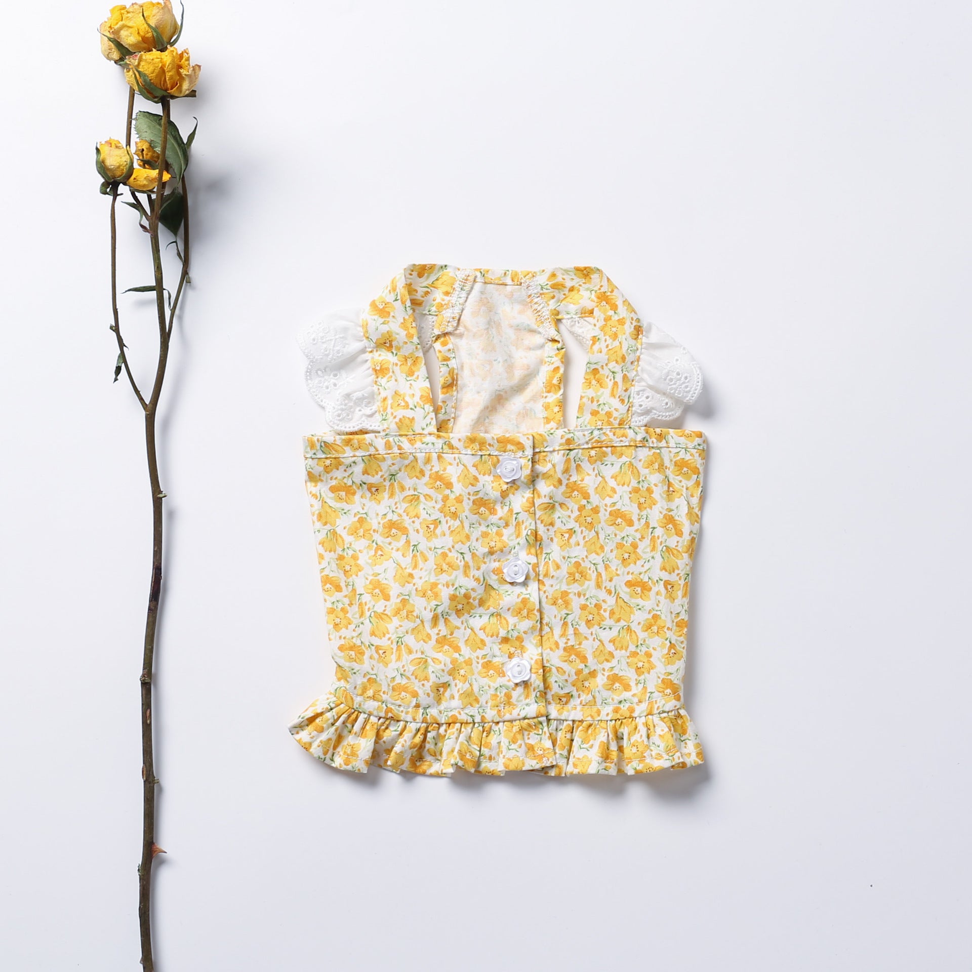 INS Wind Yellow Flowers Bichon Dog Skirt – Cute Floral Dress for Small Dogs